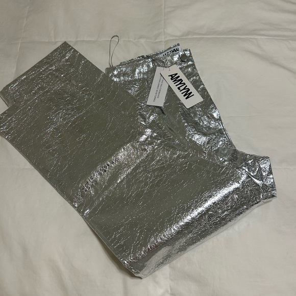 Lupe High Waist Faux Leather Metallic Textured Pants - Picture 5 of 8